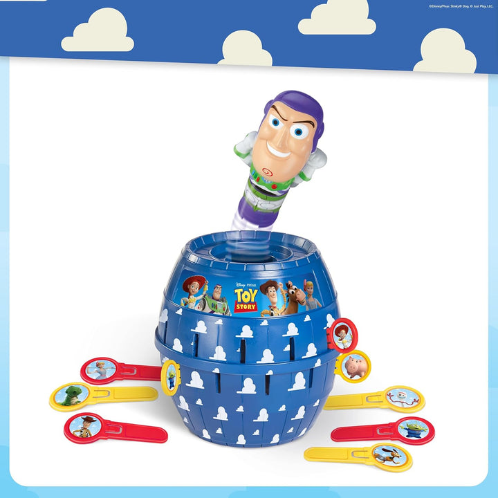 TOMY Pop Up Buzz Lightyear Spiel, Toy Story Kinder-Actionspiel, Lustiges Steckspiel mit Stäbchen, Di