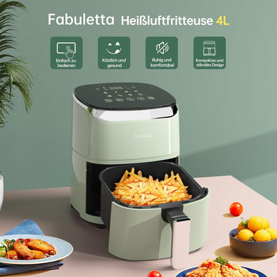 Fabuletta Heissluftfritteuse 4L, 9-in-1 Air Fryer, Max 230℃ Heissluft Fritteusen, Digitalem LED-Touc