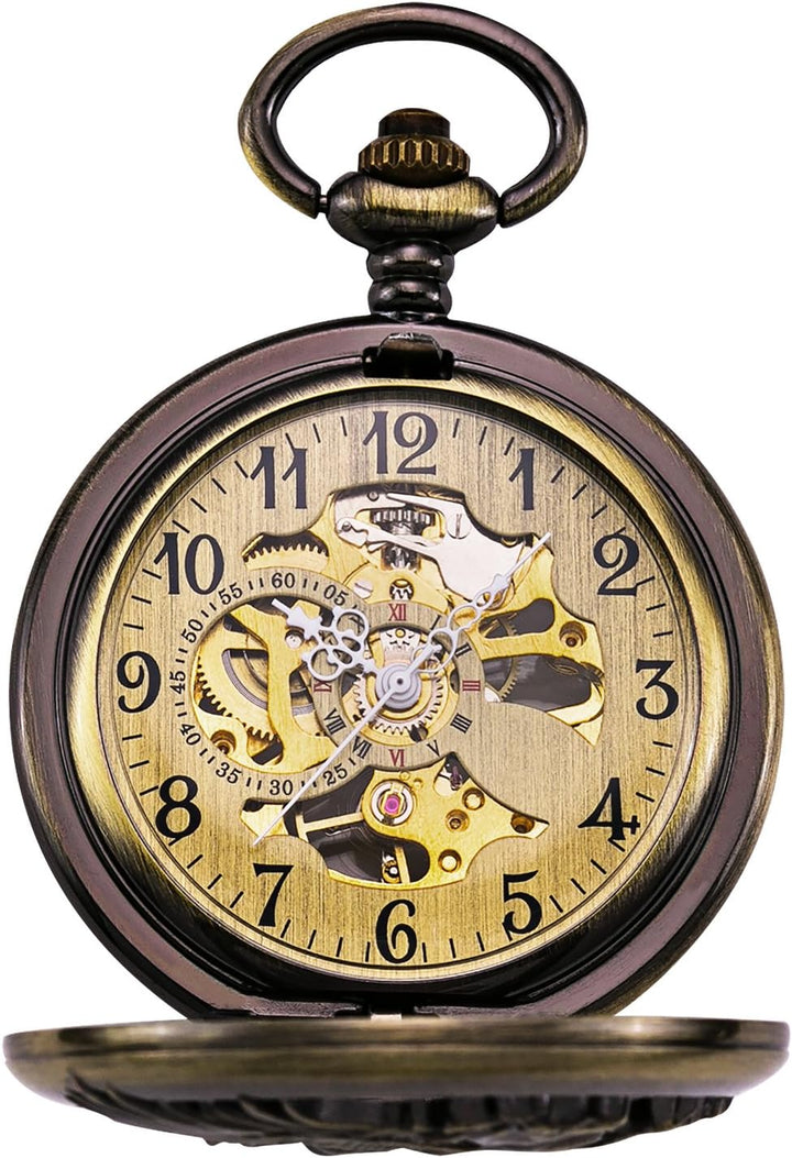 TREEWETO Unisex Taschenuhr mit Kette Analog Handaufzug Retro Pegasos Geflügeltes Pferd Bronze