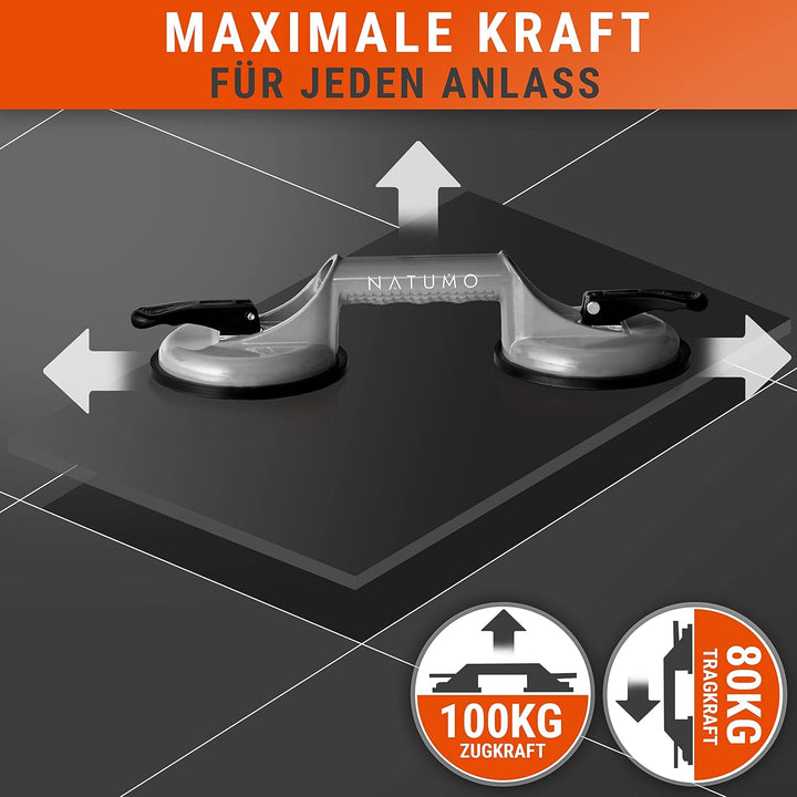 NATUMO® Saugheber [2er Set] - Glassauger mit 100kg Tragkraft - Vakuumheber mit ergonomischen & rutsc