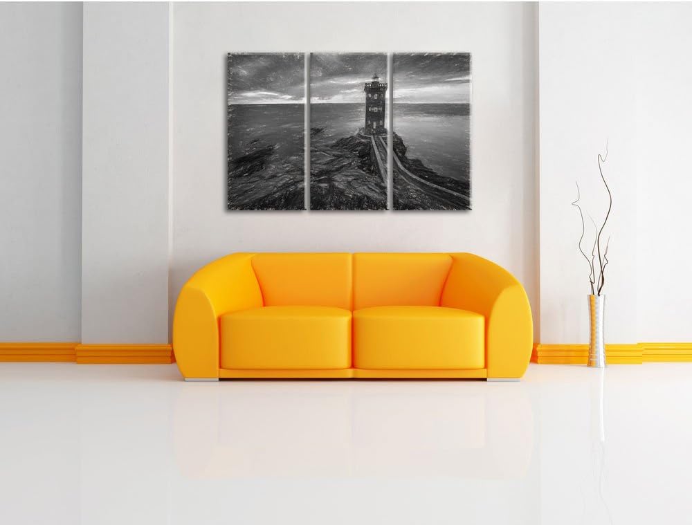 Pixxprint Leuchtturm im Sonnenuntergang / 3-Teilig/Gesamtmass 120cm Leinwandbild bespannt auf Holzra