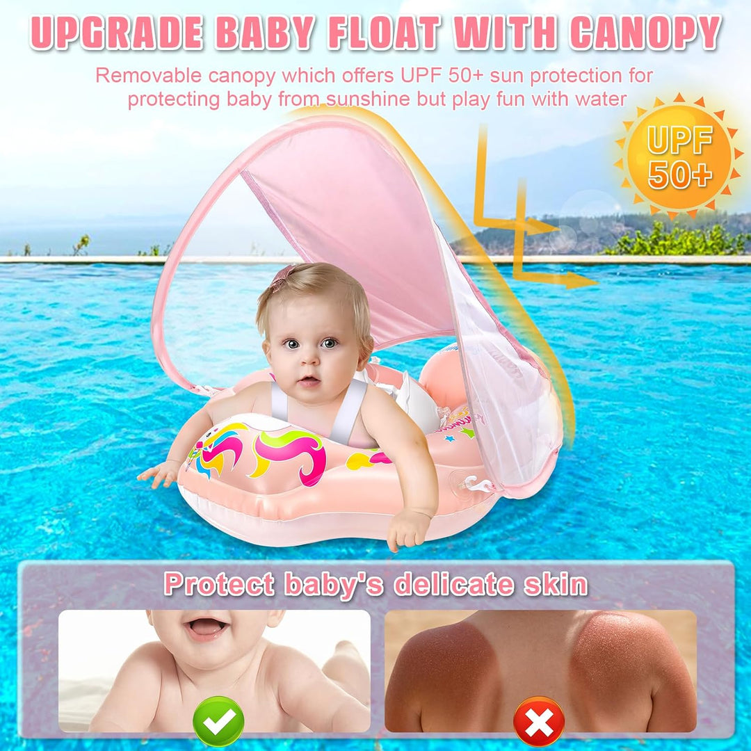 Schwimmring Baby mit Sonnendach Abnehmbarem Sonnendach Schwimmsitz Kleinkinder Schwimmhilfe für Klei