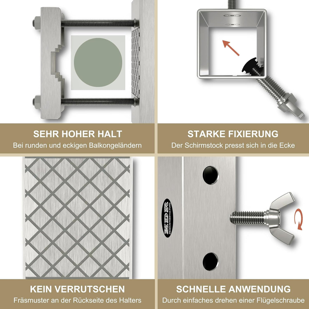 Sonnenschirmhalter aus Edelstahl für Balkongeländer rund und eckig Schirmhalterung bis Sonnenschirm