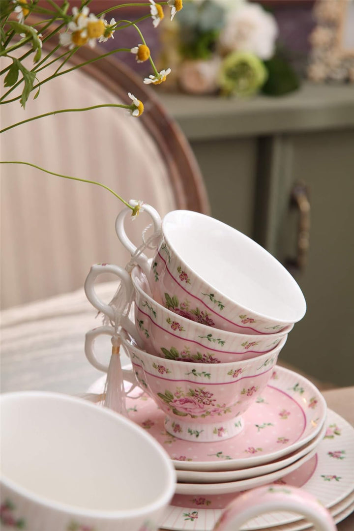 Kaffeetasse und Untertasse, Shabby Chic, Vintage, Porzellan, Vogel Schmetterling, Flora, Geschenk-Bo