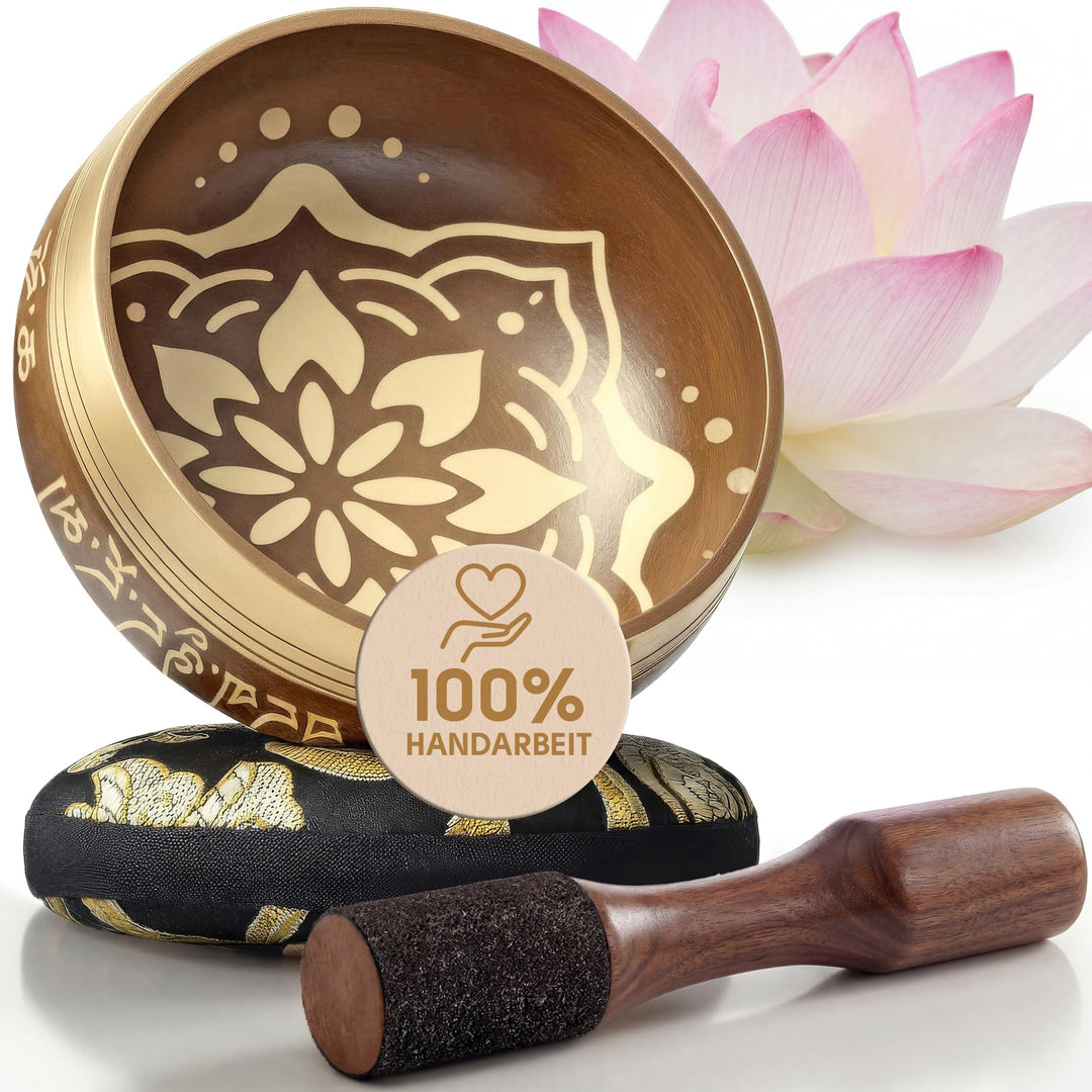Silent Mind Klangschale Ø10cm Bronze – Handgefertigtes Komplett-Set mit Kissen und Klöppel, für Anfä