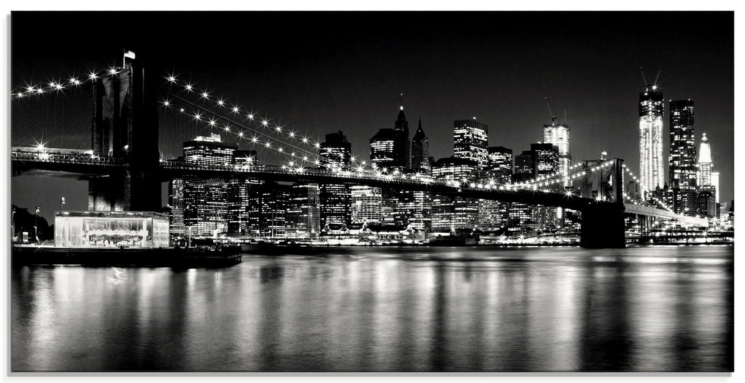 ARTland Glasbilder Wandbild Glas Bild einteilig 60x30 cm Querformat Skyline New York City Schwarz We