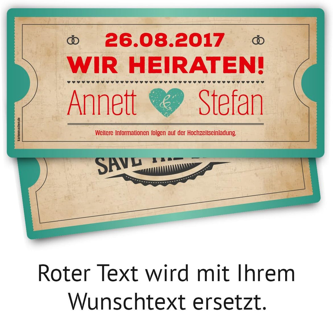 Save the Date Karten zur Hochzeit (60 Stück) - Vintage Herz in Mintgrün 60 Stück Mintgrün, 60 Stück