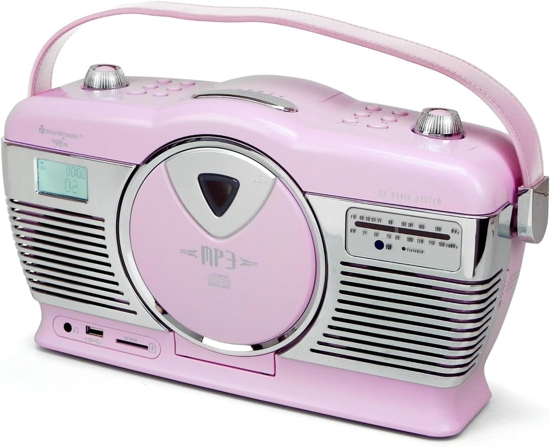 Soundmaster Highline RCD1350PI Retro Radio mit CD-Player USB MP3 SD-Card Uhr mit Wecker mit Naturklä
