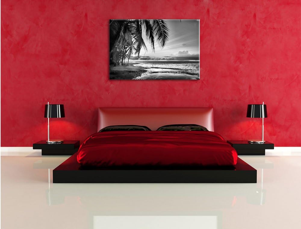 Pixxprint Romantischer Karibikstrand / 100x70cm Leinwandbild bespannt auf Holzrahmen/Wandbild Kunstd