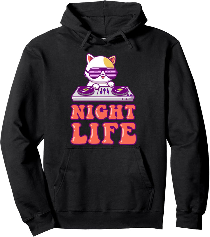 Coole Katze DJ Nachtleben Sonnenbrille Musiker Party Mieze Pullover Hoodie
