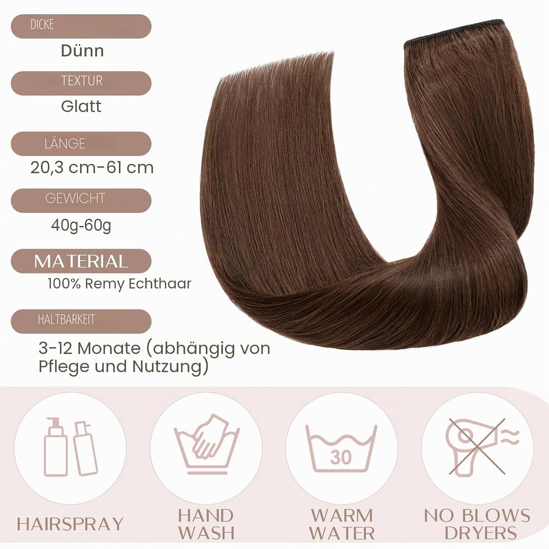 SEGO Extensions Echthaar Clip 1 Tresse Haarverlängerungen Remy 7A ein Teilig Set 5 Klips Haarteil 10