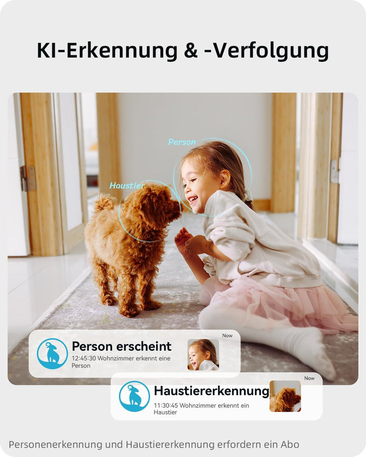 blurams 2K Überwachungskamera Innen, 360° WLAN Kamera,Bewegungsverfolgung Nachtsicht Haustier Kamera