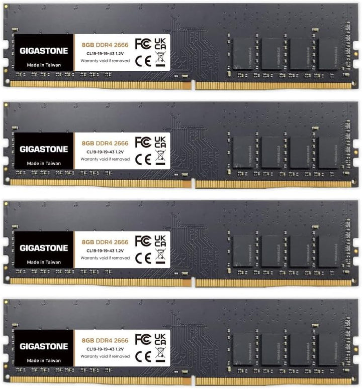 [DDR4 RAM] Gigastone Desktop RAM 32GB (4x8GB) DDR4 Ram 32GB DDR4-2666MHz PC4-21300 CL19 1.2V UDIMM 2