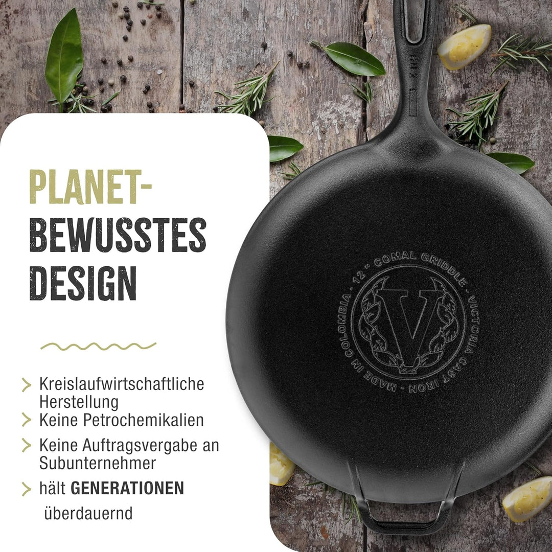 VICTORIA Grillpfanne Emaillierte Gusseisen Comal Pizza-Pfanne 30cm, Omeletts, Induktion, Feuer, Gril
