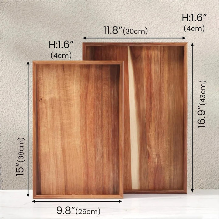 Fibogollo Serviertablett Akazienholz 2er M+L Griffe Frühstück Bett