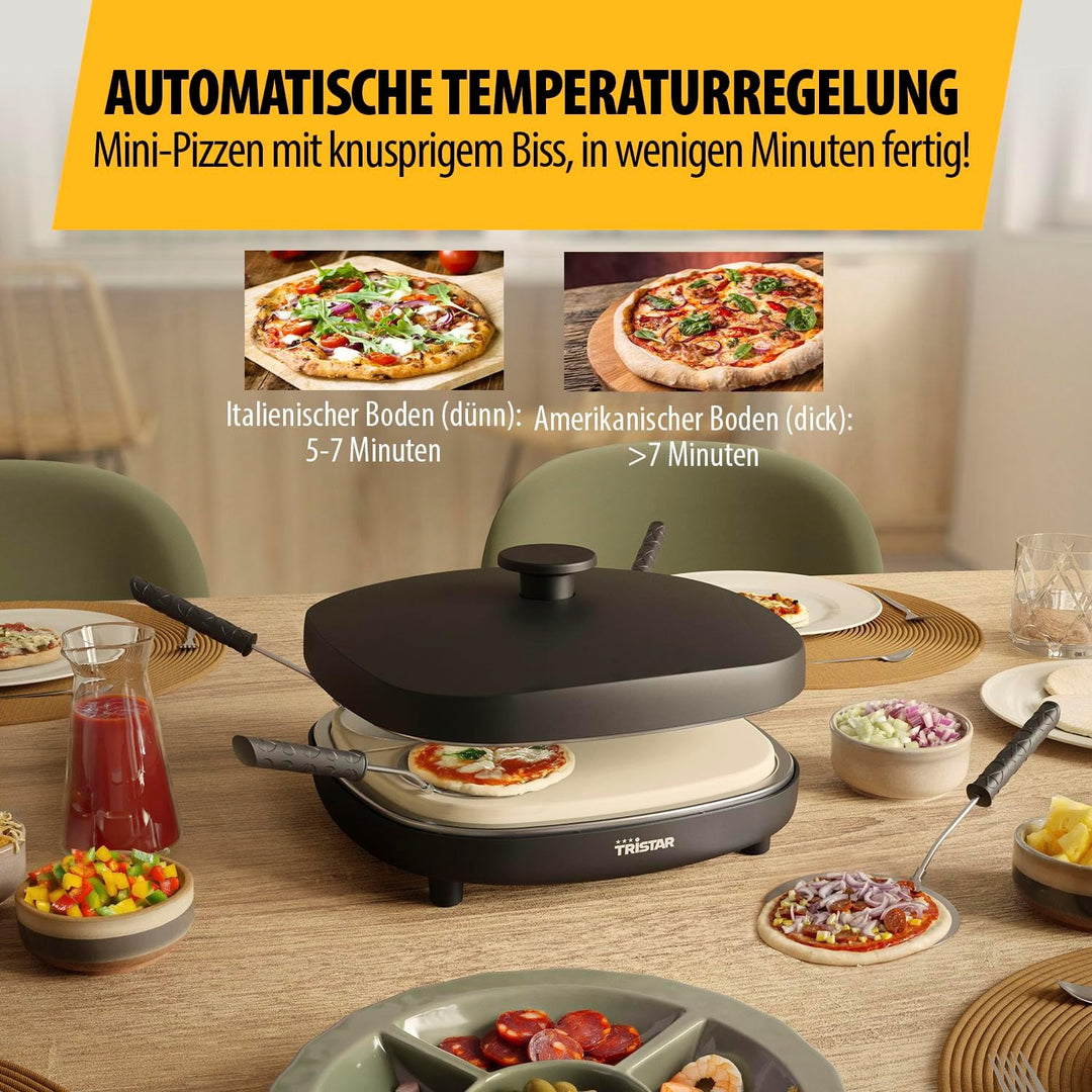 Tristar Pizza Family 4 Pizza Maker, 25x25 cm, 900 W, Für 4 Personen, PFAS-freie Keramikbeschichtung,