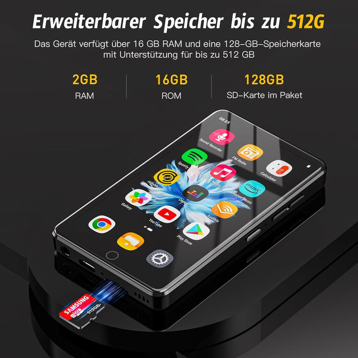 144 GB MP3 Player with WiFi and Bluetooth, 4.02 Inch IPS HD Touch Screen, MP4 Player with Speakers,