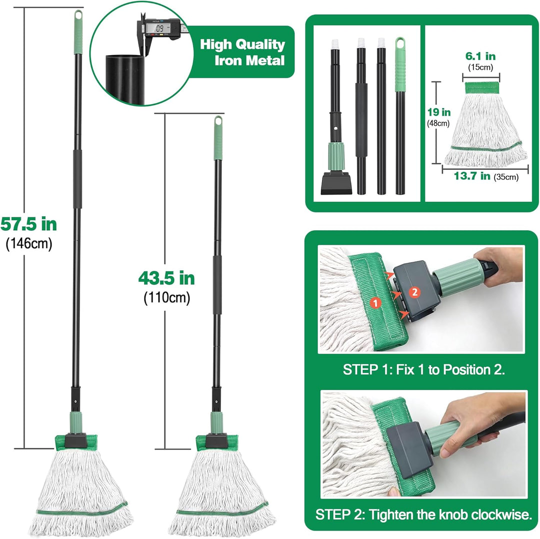 Heavy Duty Industrie-Mopp mit 146 cm Langem Griff, Robuster Bodenwischer für Garage, Lagerhalle & We