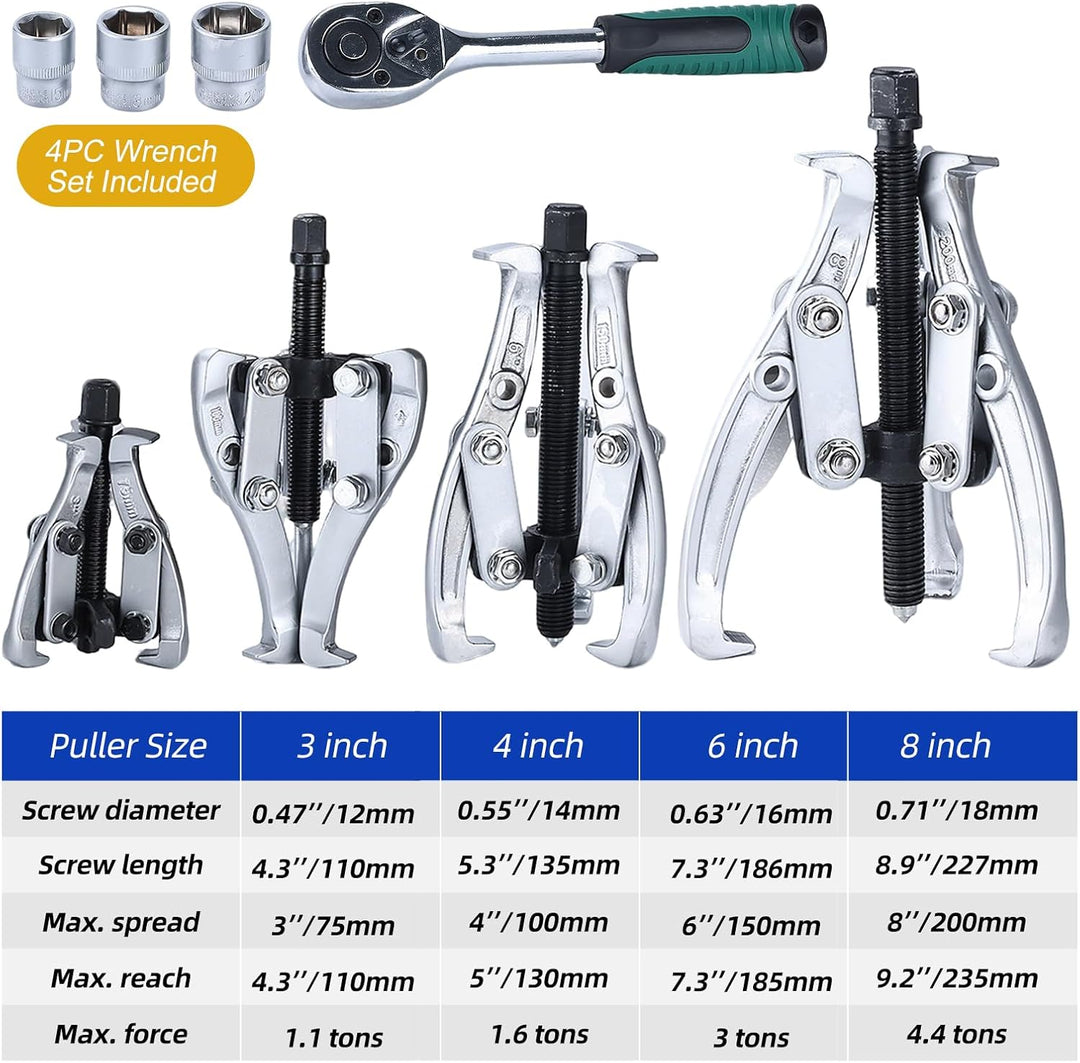 FreeTec Universal Lagerabzieher Set, 3" 4" 6" 8" Lagerabzieher und Innenlager Abziehersatz mit Umkeh