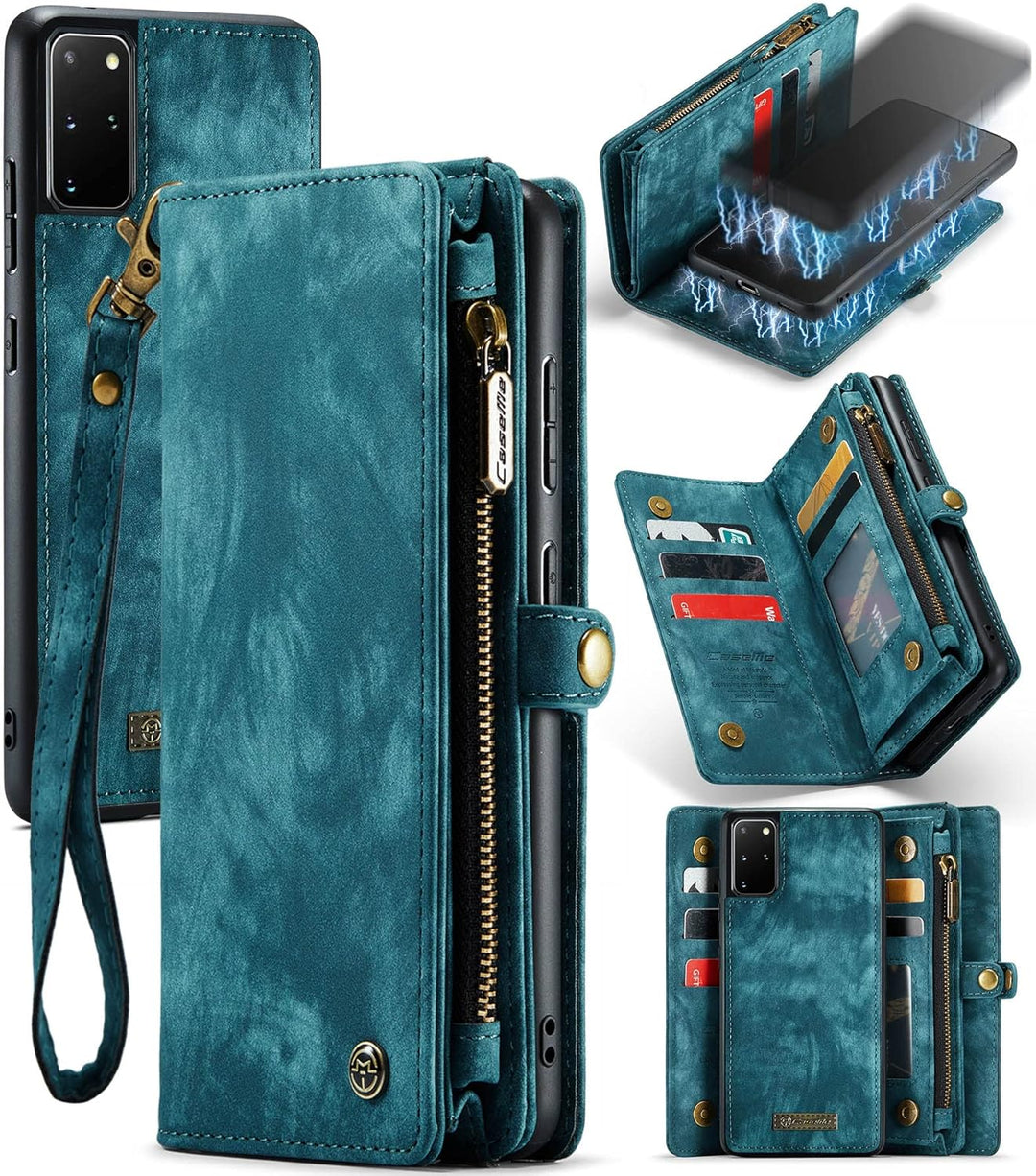 UFinetech 2-in-1 Samsung Galaxy S20 Plus Hülle Handy Tasche Leder TPU Flip Magnetisch Ständer Karten