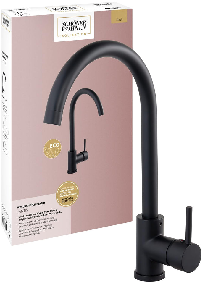 SCHÖNER WOHNEN-Kollektion Waschtischarmatur CANTIS, Mattschwarz, Wasserhahn geeignet für wandhängend