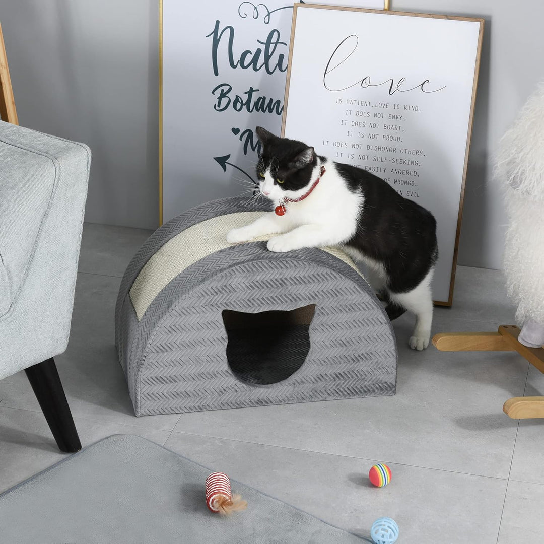 PawHut Katzenhöhle mit Kraztbrett Katzenbett Kratzhaus Katzenhaus Katzenwohnung Sisal Grau 48,5 x 30