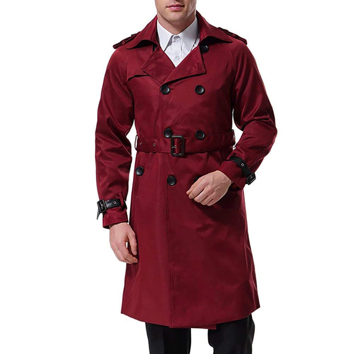 AOWOFS Herren Zweireihiger Trenchcoat mit Gürtel Revers Lang Mantel Business Jacke Frühling Übergang