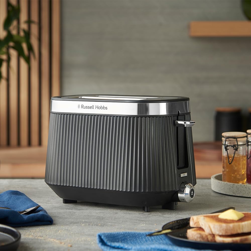 Russell Hobbs Toaster [für 2 Scheiben] Brontë Black (6 Bräunungsstufen, Mattes Finish, Silberakzente