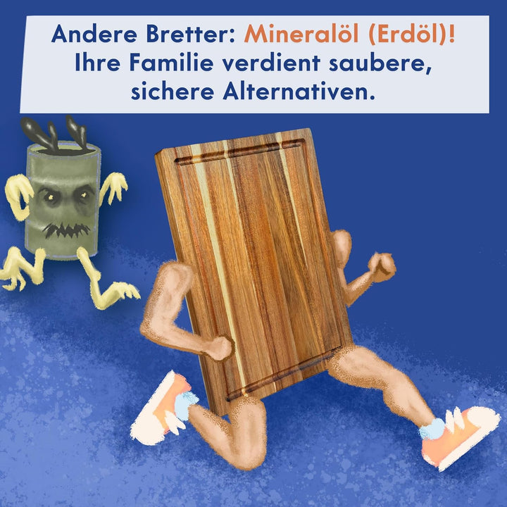 Ziruma Schneidebrett für die Küche, Metzgerblock aus Akazienholz, konditioniert mit Bienenwachs, Lei