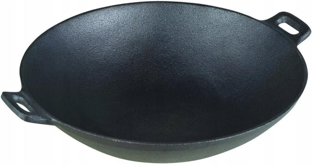 Wok aus Gusseisen | ⌀31cm Gross | Wokpfanne für alle Herdarten, Grillfpanne für gesundes Kochen und