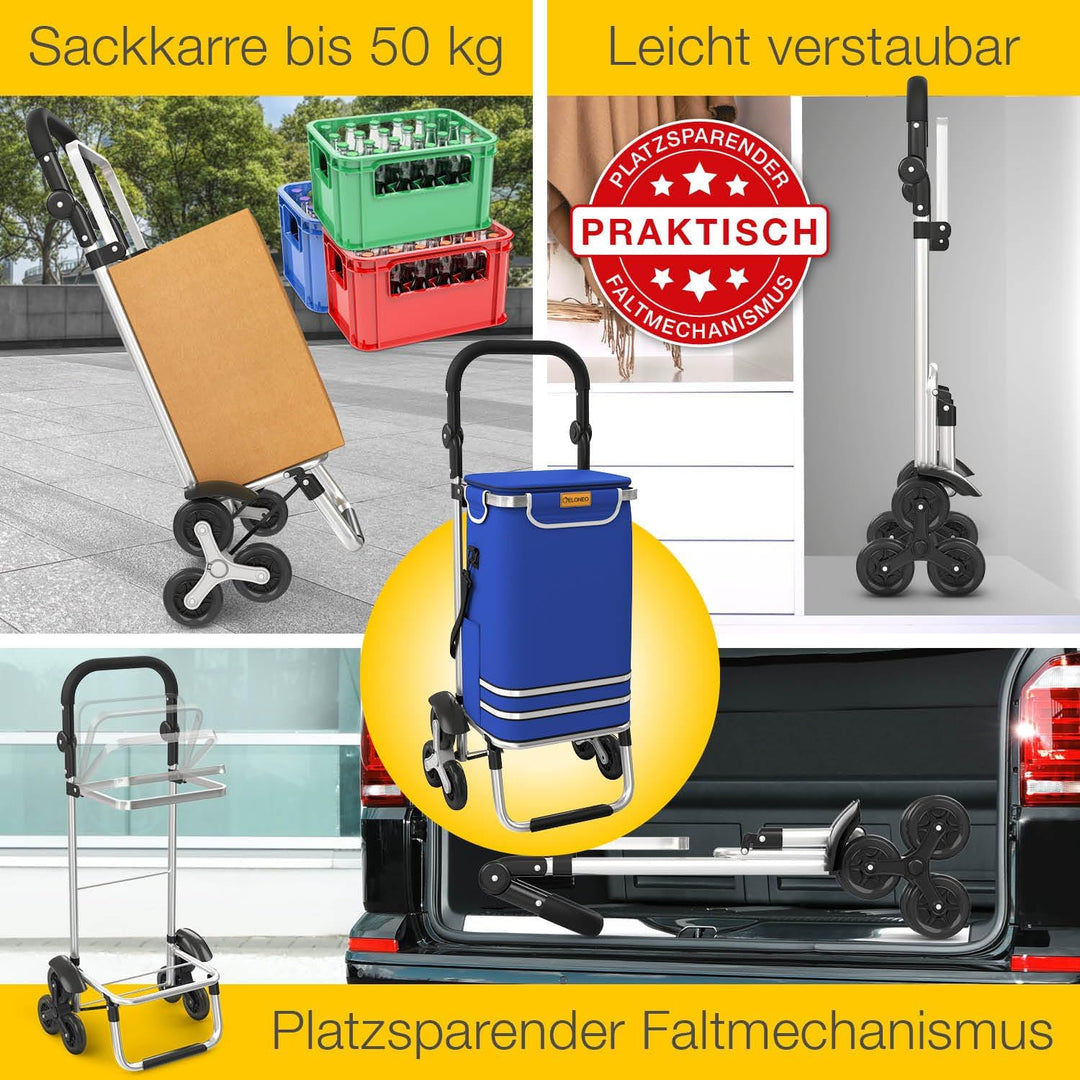 ELONEO Einkaufstrolley Treppensteiger mit Kühlfach, Einkaufsroller klappbar, Shopping Trolley höhenv