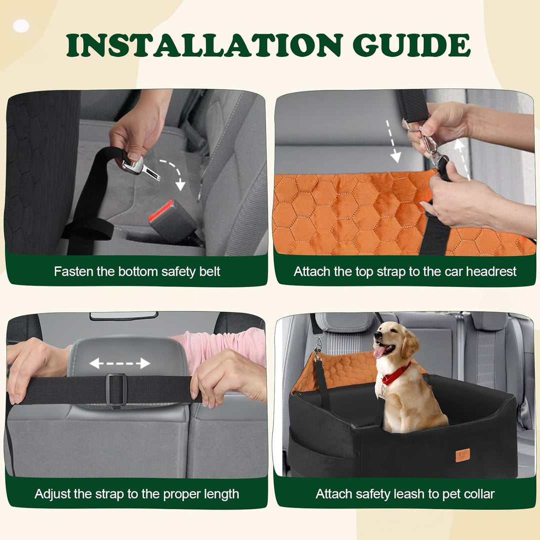 Hunde Autositz für Mittlere/Grosse, Abnehmbarer und Waschbarer Sitzerhöher Hundebett Auto mit Wasser