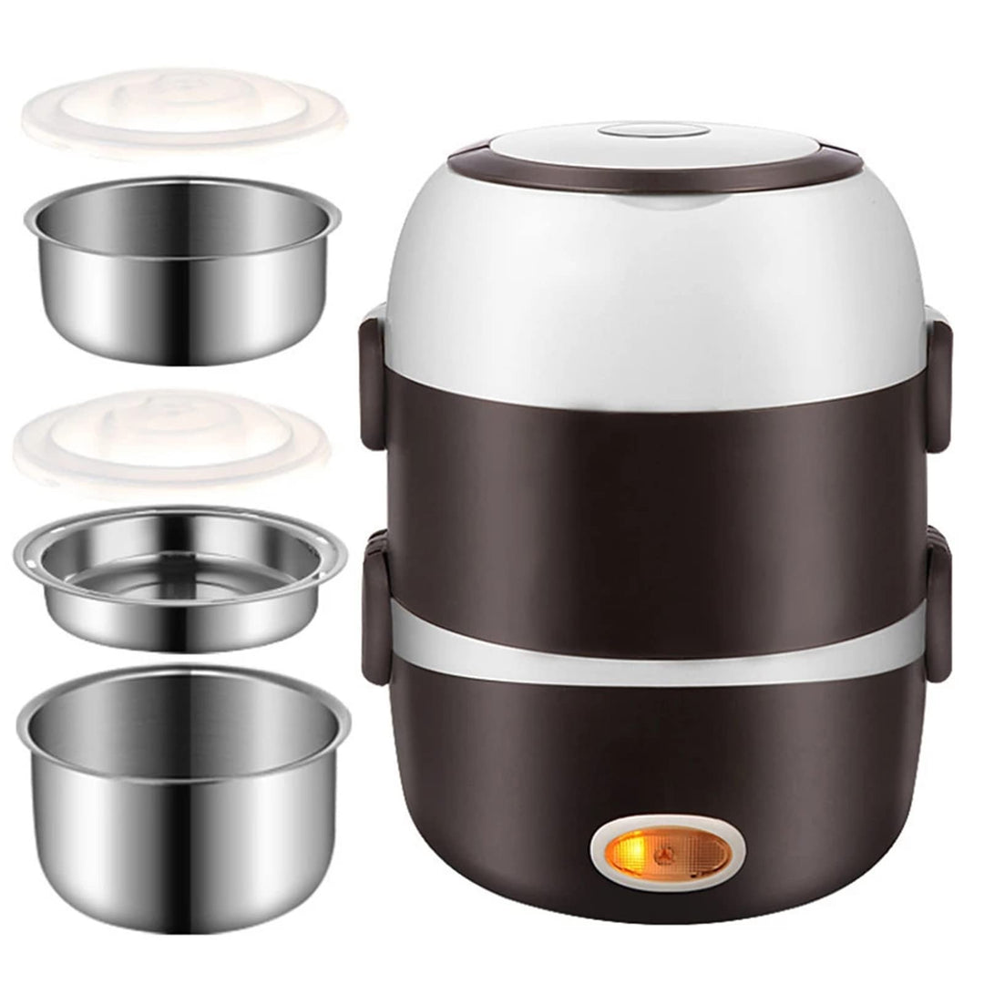 2L Elektrische Lunchbox Heizen 3 Schicht Tragbare Brotdose Dampfgarer Topf Edelstahl Lebensmittel Be