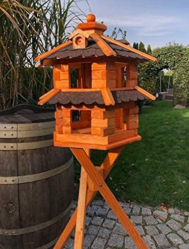 Vogelvilla wetterfest von L bis XXL Futterhaus Vogelhaus mit oder ohne Ständer in Braun mit Rot, Grü