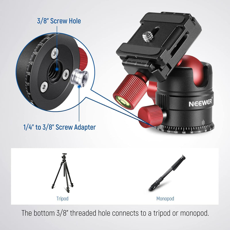 NEEWER Stativkopf, 360° drehbarer Panorama Kugelkopf mit 1/4 Zoll Schnellwechselplatte für Stativ, E