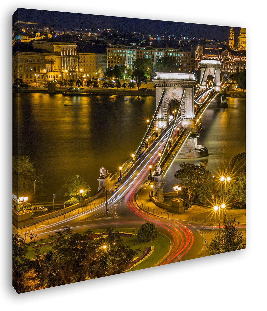 deyoli Kettenbrücke in Budapest Format: 70x70 als Leinwand, Motiv fertig gerahmt auf Echtholzrahmen,