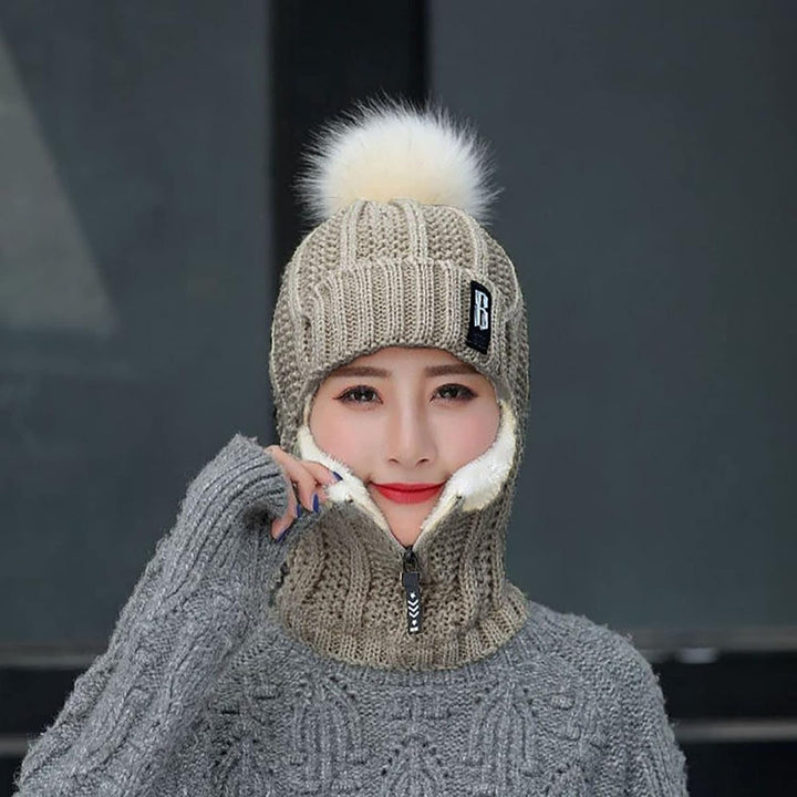 2 in 1 Winter Strickmütze Schal Mütze Set Wintermütze Beanie Damen Warme Loop Strickschal Cap mit Fl