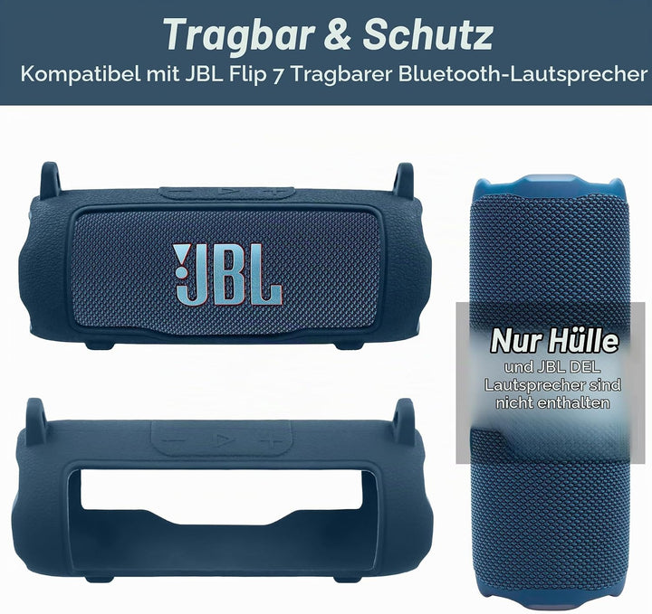 Khanka für JBL Flip 7 Silikon-Schutzhülle mit abnehmbarem Schultergurt, stossfeste weiche Hülle für