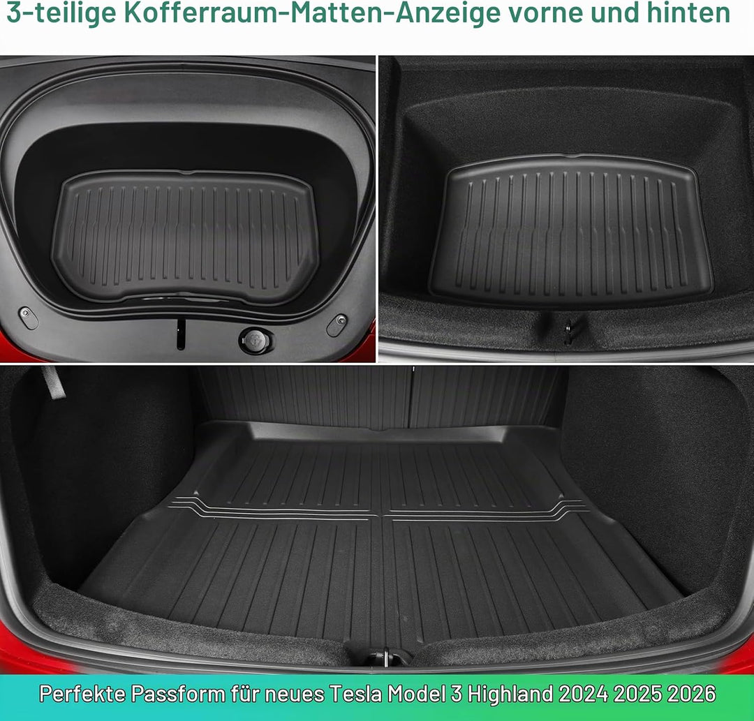 [3-Teilig] GAFAT Tesla Model 3 2026-2024 (Standard &amp; Premium) Kofferraummatten-Set, Model 3 Highland