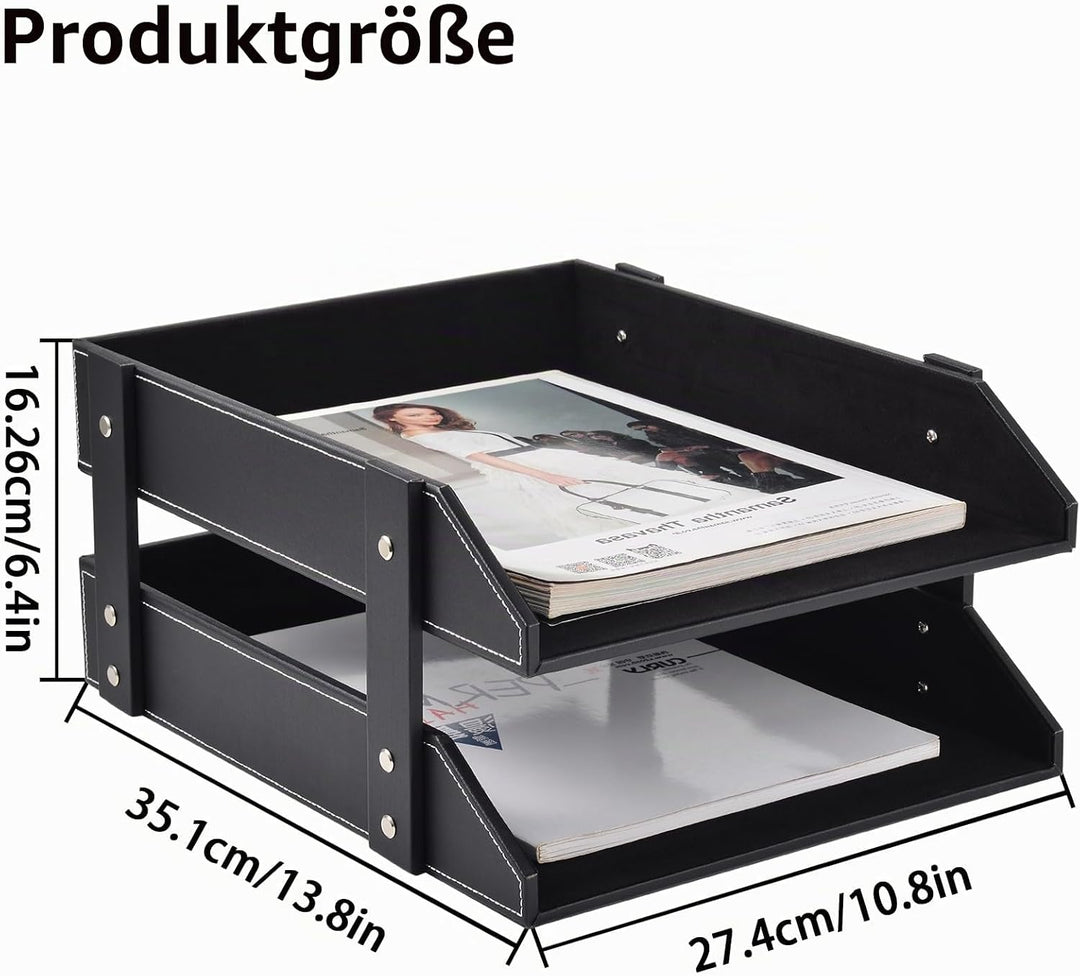 Schreibtisch-Organizer aus Leder, stapelbarer Büro-Aktenordner, Dokumentenfach für Akten, Ordner, Br