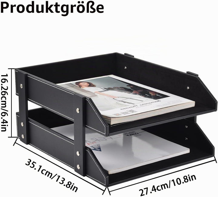 Schreibtisch-Organizer aus Leder, stapelbarer Büro-Aktenordner, Dokumentenfach für Akten, Ordner, Br