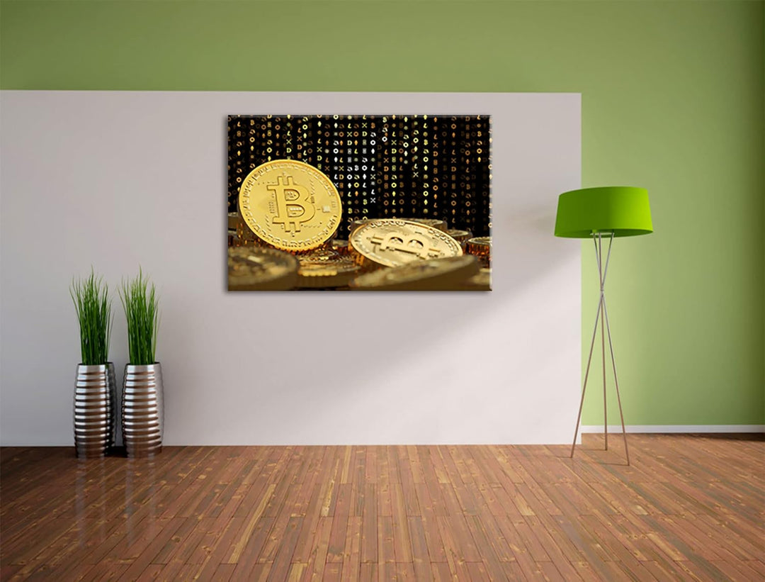 Pixxprint Bitcoin BTC Kryptowährung als Leinwandbild | Grösse: 100x70 cm | Wandbild | Kunstdruck | f
