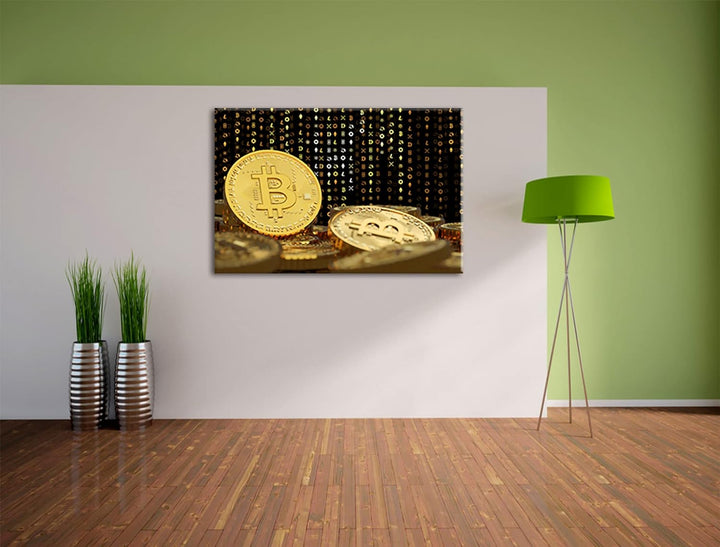 Pixxprint Bitcoin BTC Kryptowährung als Leinwandbild | Grösse: 100x70 cm | Wandbild | Kunstdruck | f
