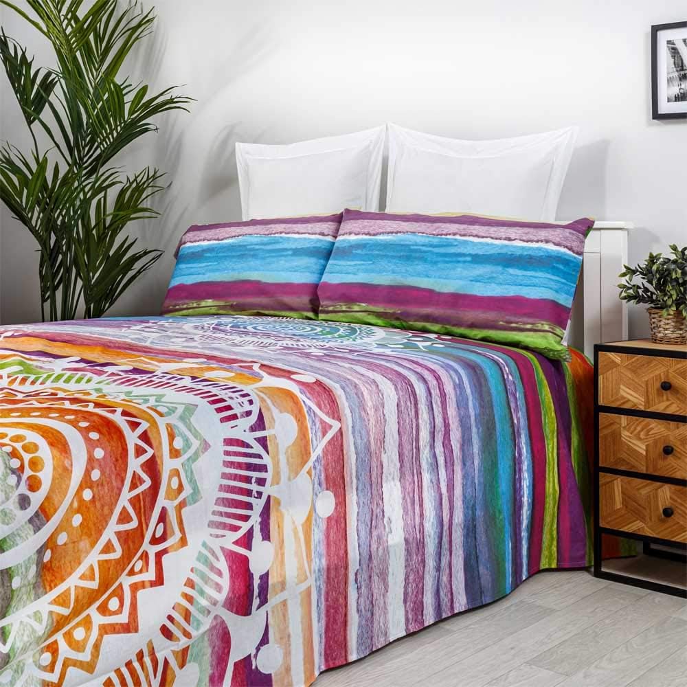 COTTON ARTean Bettwäsche-Set, Mandala, Aquarell, 90 x 190/200 cm, 50 % Baumwolle, 50 % Polyester. Ca