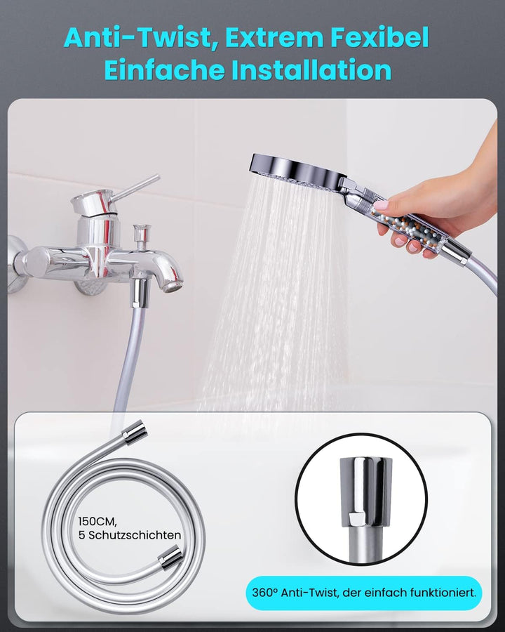 Wassersparender Duschkopf mit Schlauch 1,5M- YEAUPE Duschkopf Wassersparend mit Filter, Sparduschkop