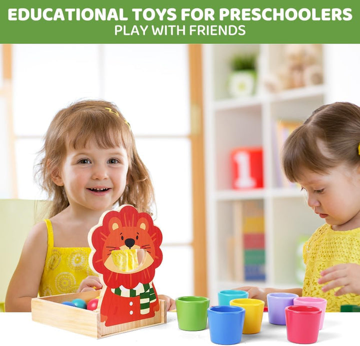 Vicloon Bälle in Tassen, Montessori Spielzeug ab 3 Jahr, 8 Kugeln 32 mm Regenbogen Holzkugeln in Tas