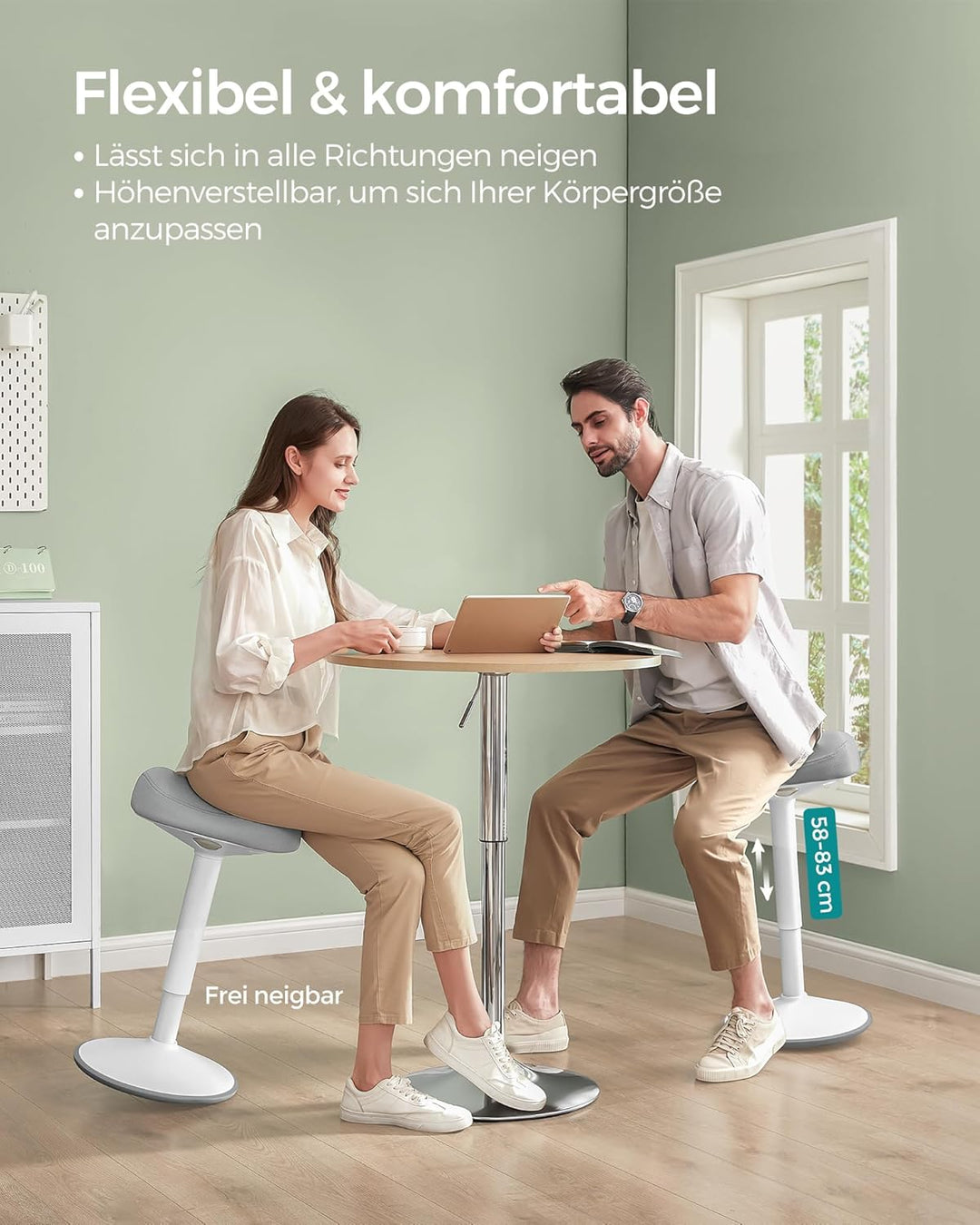 SONGMICS Hocker, Stehhocker um 360° neigbar, Schreibtischstuhl, höhenverstellbar 58-83 cm, grosser S