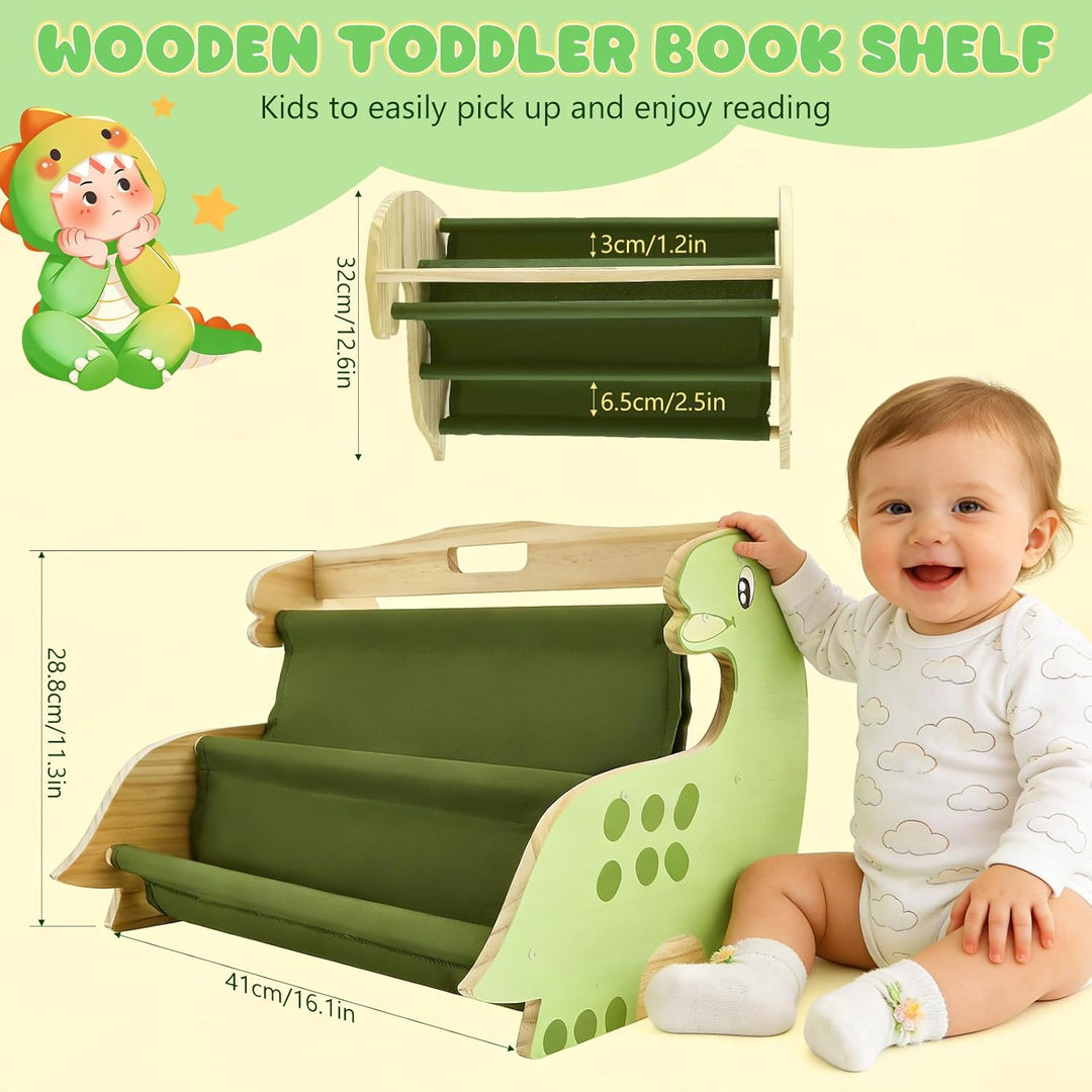 Bücherregal Kinder, Montessori Kinder Buchständer aus Holz mit 4 Ablagen, Kinderregal für Buchaufbew