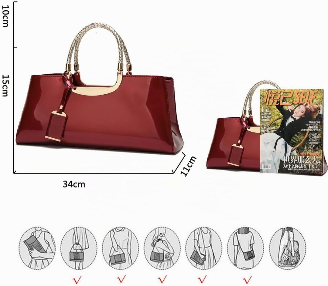 Coolives Damen Handtasche Tasche aus PU-Lackleder Henkeltasche Abendtasche Schultertasche Umhängetas
