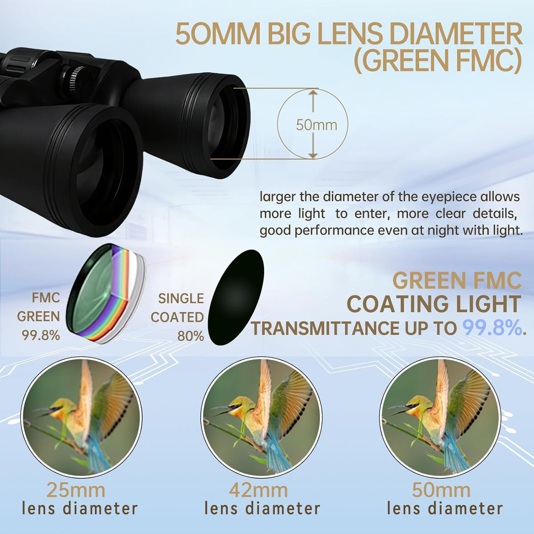 Fernglas 20 x 50 für Erwachsene, wasserdichtes HD-Fernglas mit BAK4-Prisma und FMC-Objektiv, tragbar